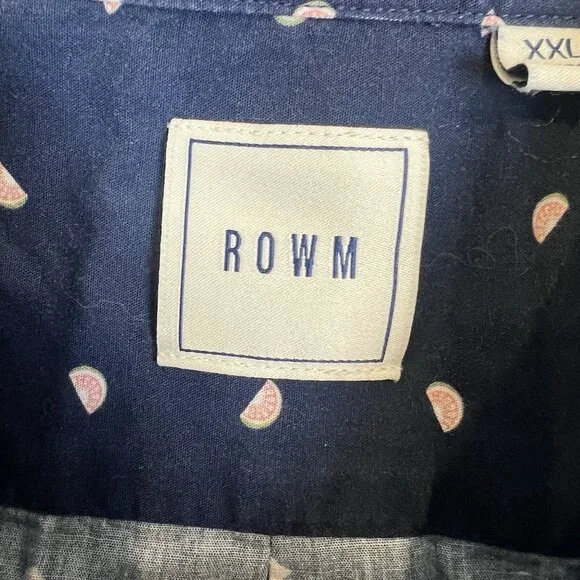 Men's Short Sleeve Button Up Shirt‎ XXL ROWM Navy Blue with Little Watermelons - Picture 4 of 9